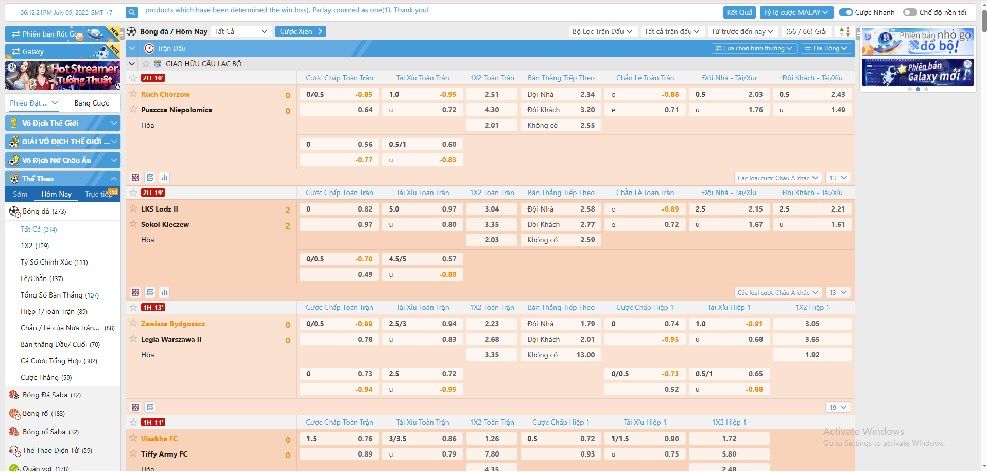 Các loại tỷ lệ kèo bóng đá phổ biến